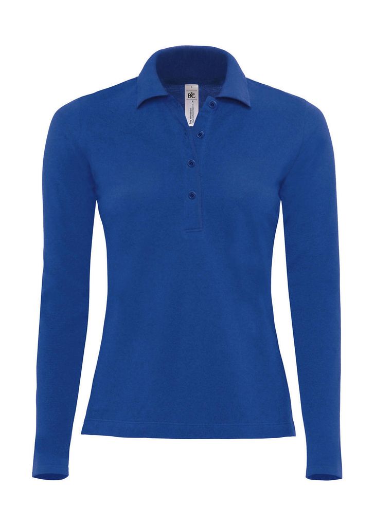B&C Damen Polo Shirt T Shirt Kragen Poloshirt T-Shirt langarm, Größe:XS, Farbe:Royal Blau