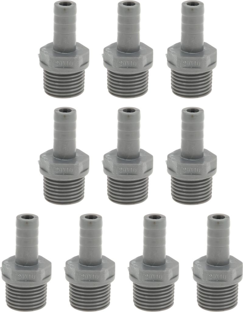 Kunststoff-Schlauchstutzen 0,4" 1/2"G Männliches Gewinde Gerader Rohrverbinder Grau 10 Stück