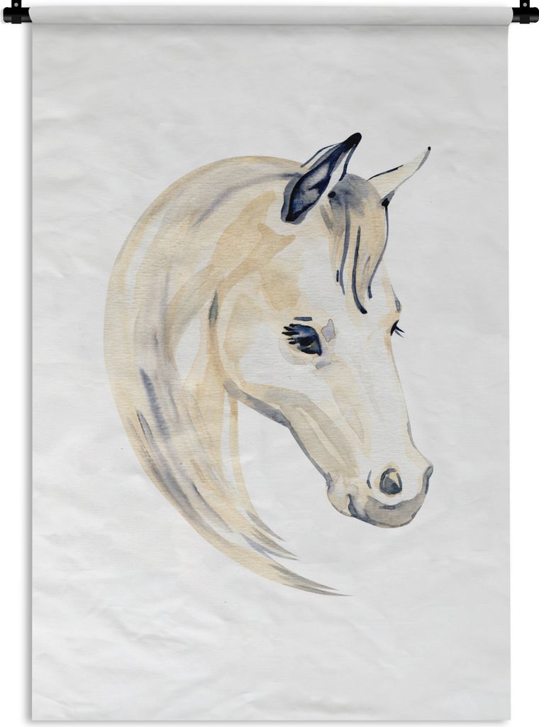 MuchoWow Wandteppich Wandbehang Pferd - Aquarell - Weiß - Mädchen - Kinder - Mädchen 60x90 cm Tapisserie Dekoration Wandtuch - Foto-Teppich - ...