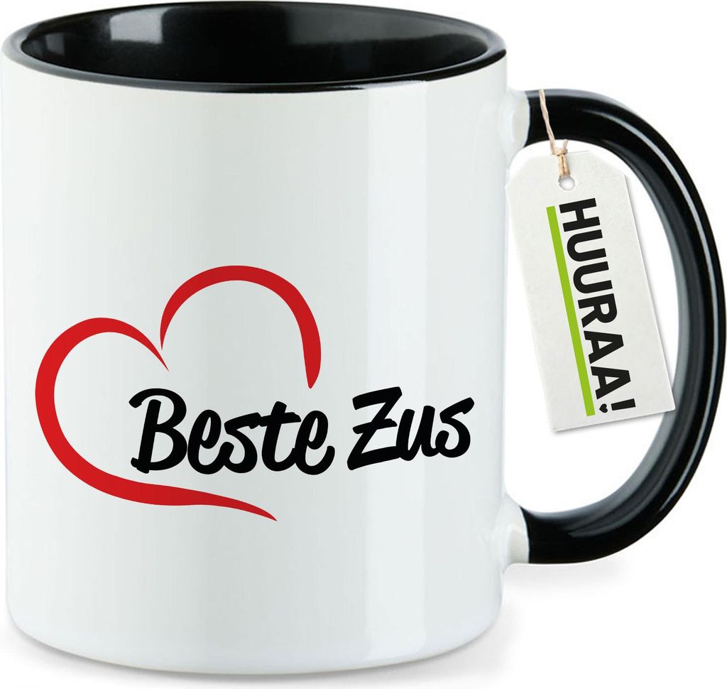 Huuraa Kaffeetasse Beste Zus Hart 330ml Schwarz Keramik Kaffeebecher Geschenkidee