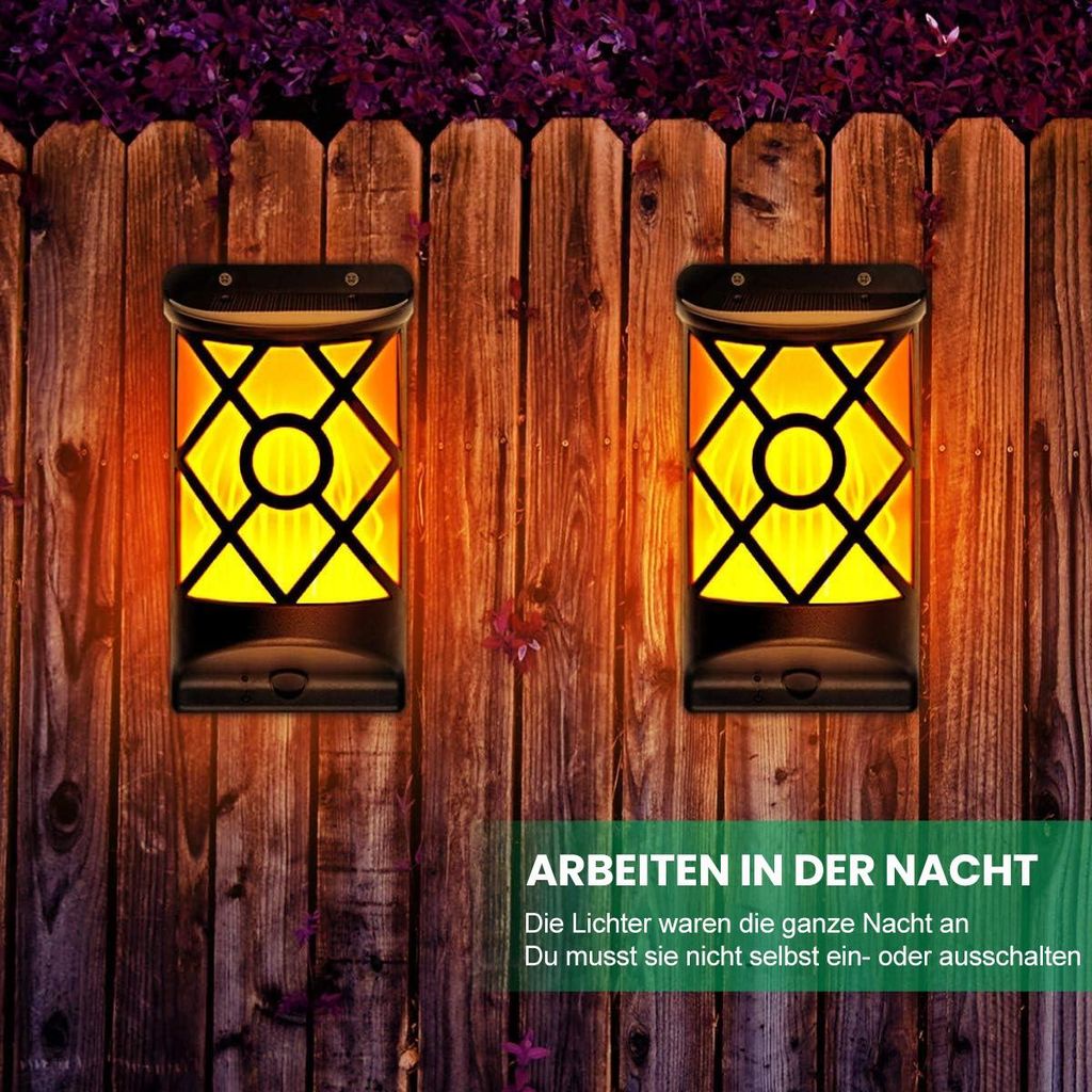 4er Set Solar-Flammenlicht für Außen mit 3D flackernden