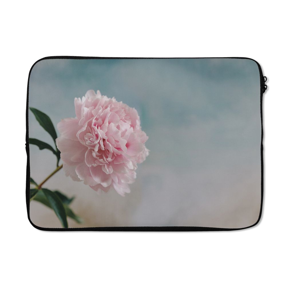 MuchoWow Laptop Hülle 14 ZollRosa Pfingstrose auf grauem Hintergrund Laptoptasche - Laptoptasche - Stoßsicher - Schutzhaube
