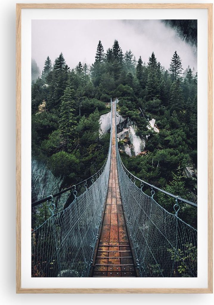 Gerahmtes Poster - Rahmen in heller Eiche - Ausgesetzt Brücke Wald - 61x91,5 cm - Wand Bild - Wanddeko - Wandbilder - Kunstposter - Wandposter - B...