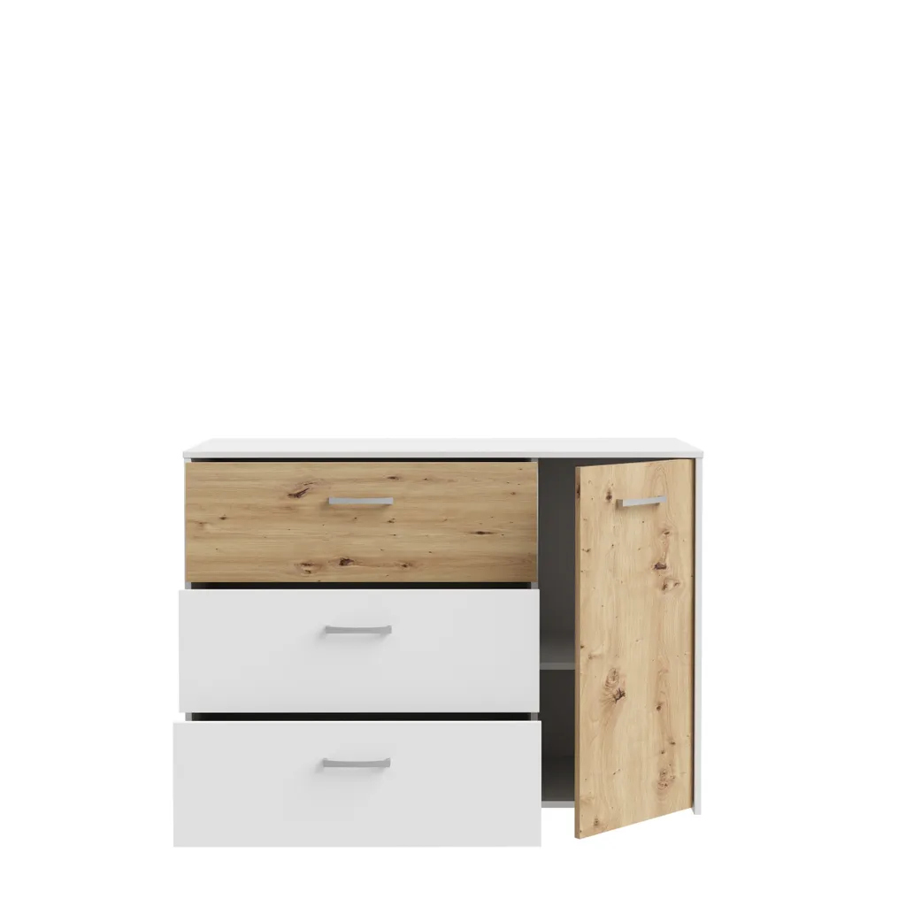 Commode de rangement 3 tiroirs avec porte CULGOA chêne/blanc - 3