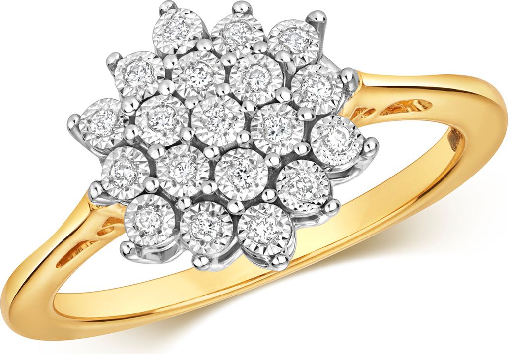 Funkelndes Feuer 9 Karat (375) Gold Cluster Damen - Diamant Ring Brillant-Schliff 0.10 Karat H - I1 I2, 51 (16.2); TRS319649KYRSL