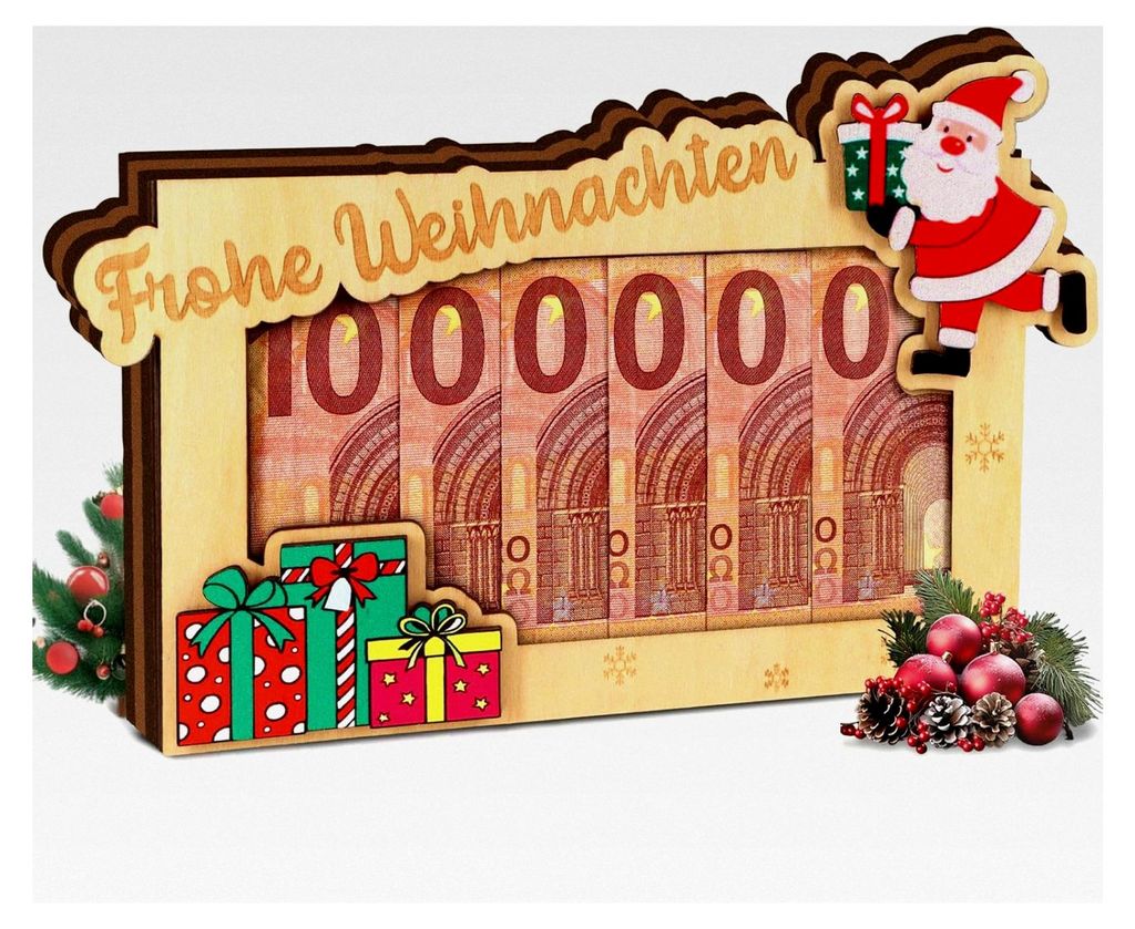 Geldgeschenk Holz zur ersten Million - Weihnachtsgeschenk - Geschenkideen für Männer, Frauen und Familie - Geldverpackung zu Weihnachten