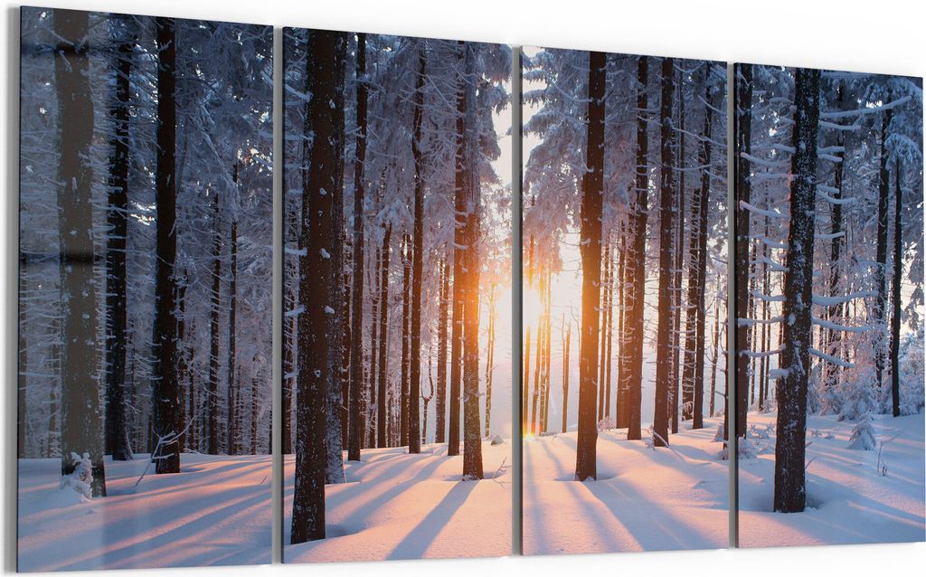 DEQORI Glasbild Echtglas 4x30x60 cm 'Abendsonne im Winterwald' Wandbilder XXL groß
