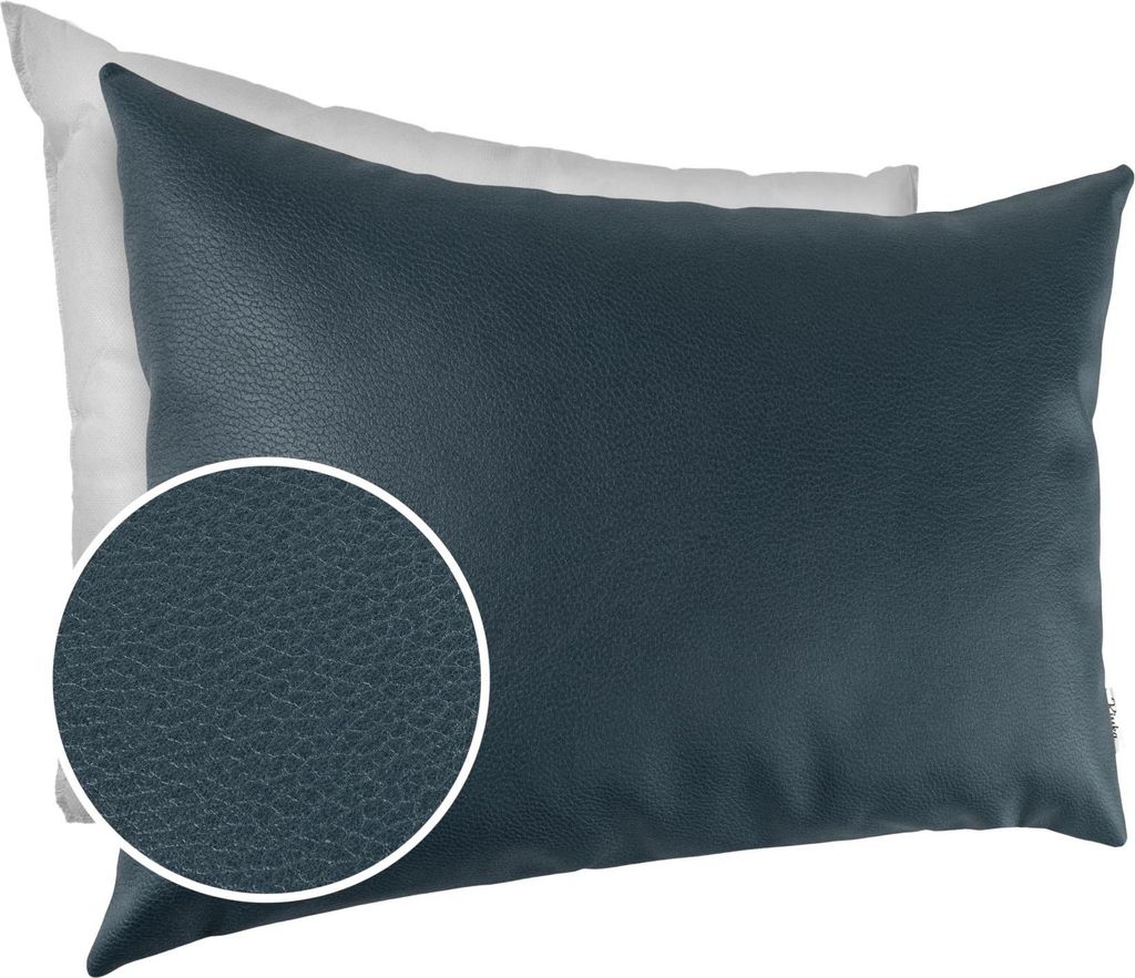 Dekokissen mit Füllung KUMO 30x50cm atmungsaktive Kunstleder Kissenbezug mit Reißverschluss Einfarbig Leder-Optik UNI Grünblau