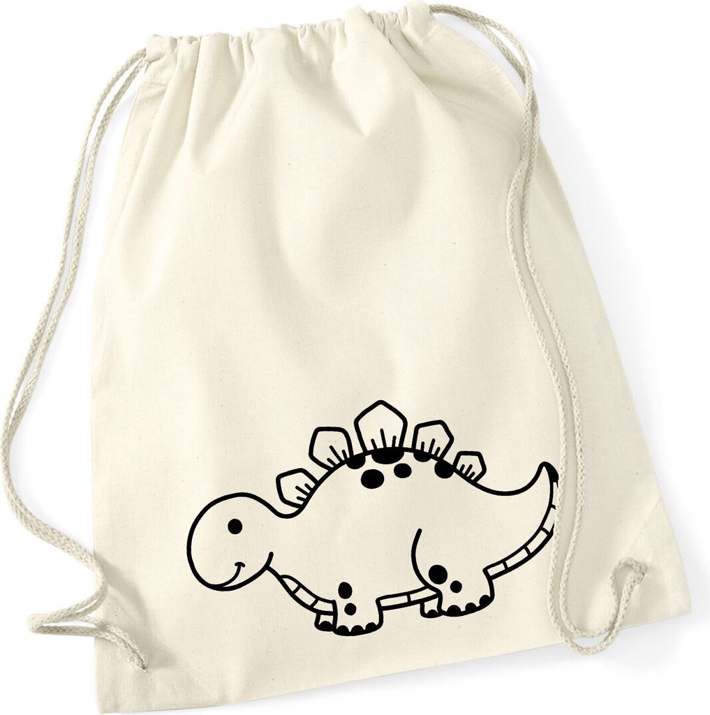 Huuraa Turnbeutel Stegosaurus Dinosaurier 12 Liter Natural Baumwolle Rucksack Geschenkidee