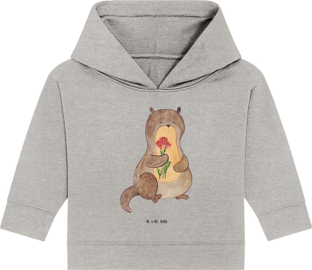 Mr. & Mrs. Panda Organic Baby Hoodie Otter Blumenstrauß 24. - 36. Monat - Heather Grey - Geschenk, Kapuzenshirt, Kapuzensweatshirt, Seeotter, Sü...