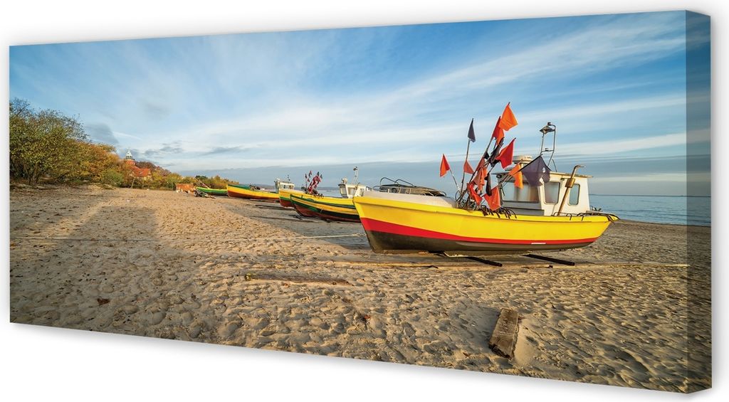 Leinwandbild 125x50 Wandkunst Danzig Strand Boote Meer