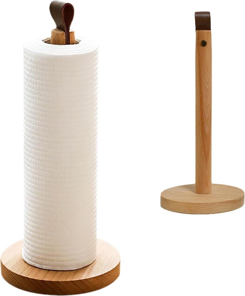 Küchenrollenhalter aus Holz - Stehender Küchenpapierhalter - Rutschfeste Basis - 1 Stück - Braun