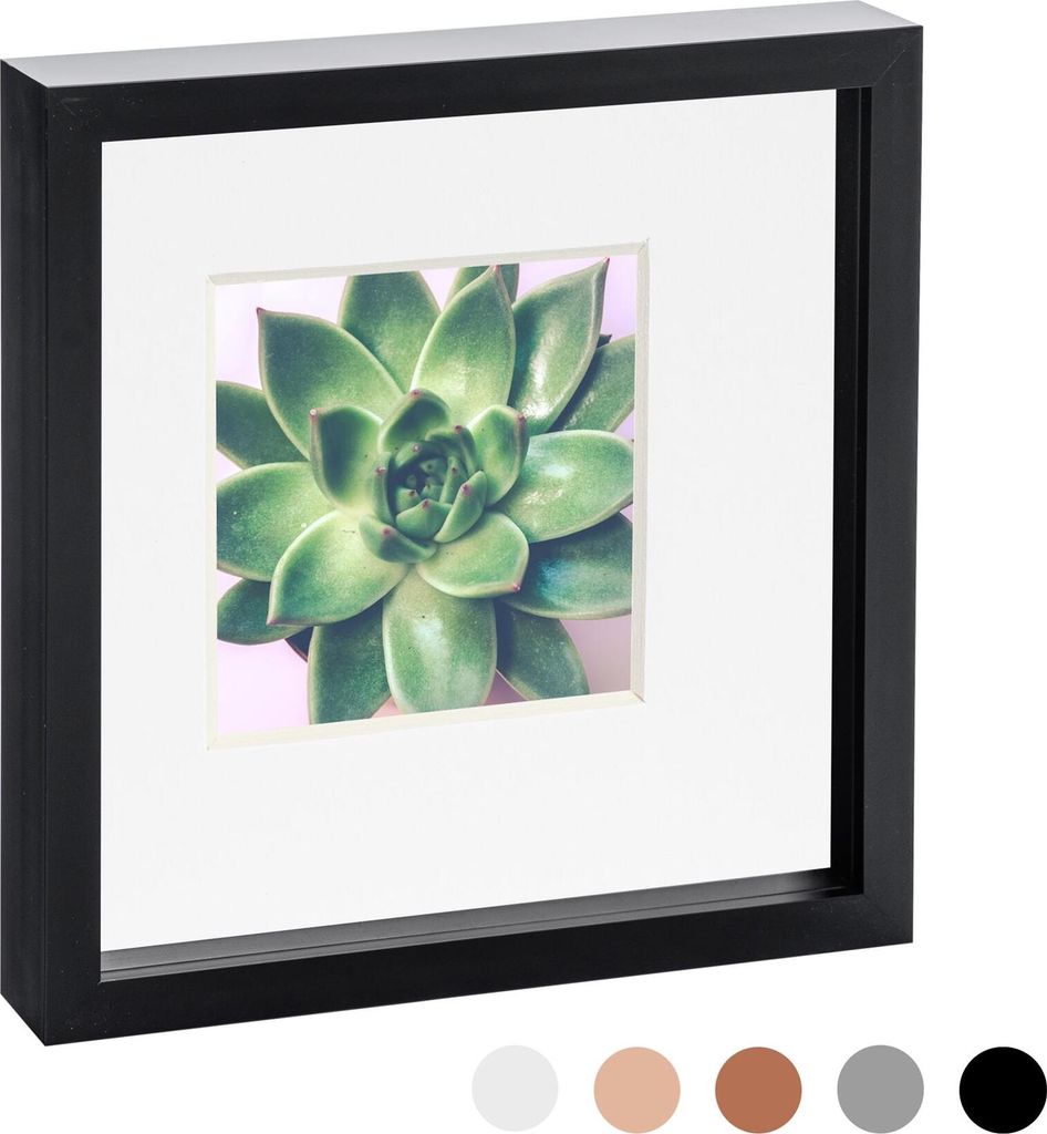 Nicola Spring 10 x 10 3D-Schatten-Kasten-Foto-Rahmen - Pop-up-Anzeige Bilderrahmen mit 6 x 6 Montage - Glas Aperture - Schwarz