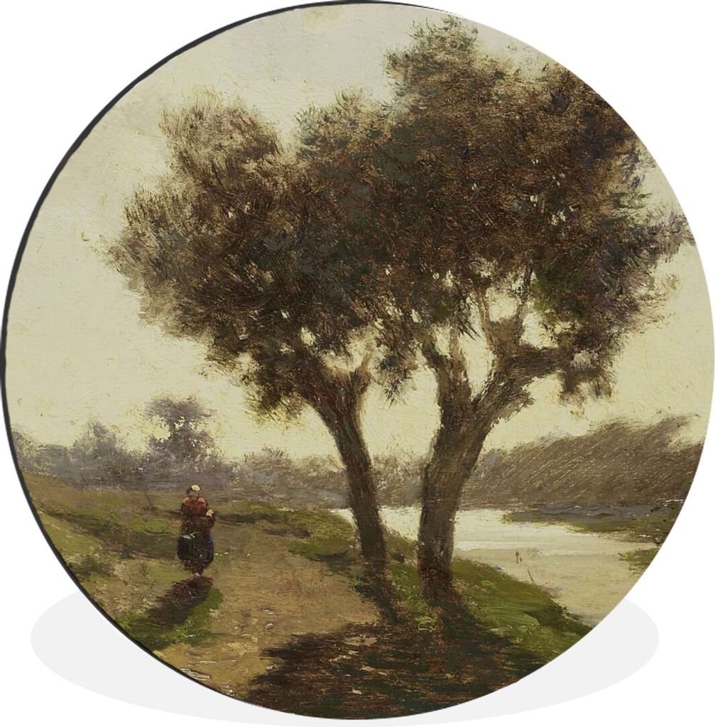 MuchoWow Aluminium Wandkreis Landschaft mit zwei Bäumen - Gemälde von Paul Joseph Constantin Ø 90 cm Wanddeko Modern Wohnzimmer - Mauerkreis -...