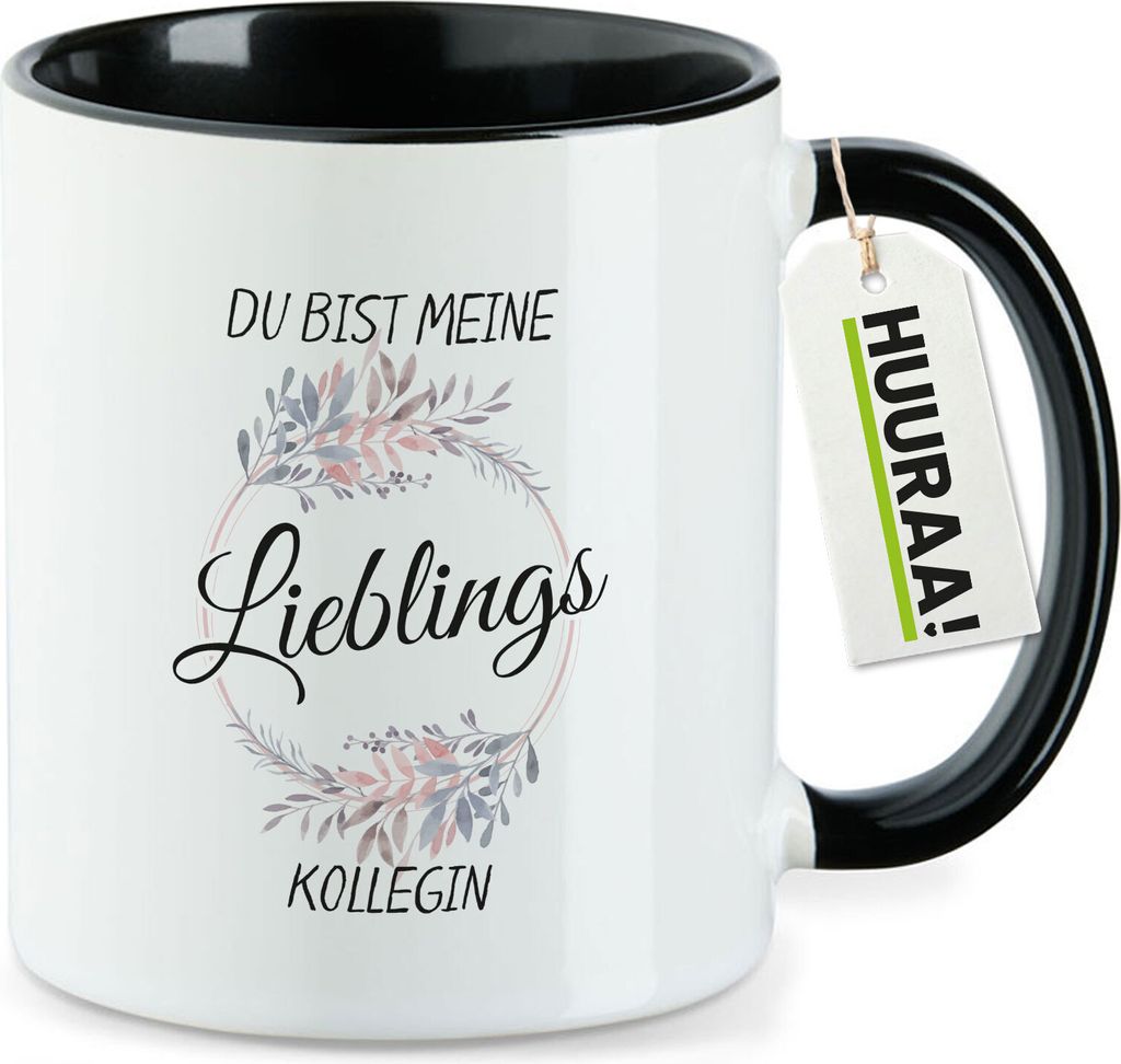 Huuraa Kaffeetasse Du Bist Lieblings Kollegin 330ml Schwarz Keramik Kaffeebecher Geschenkidee