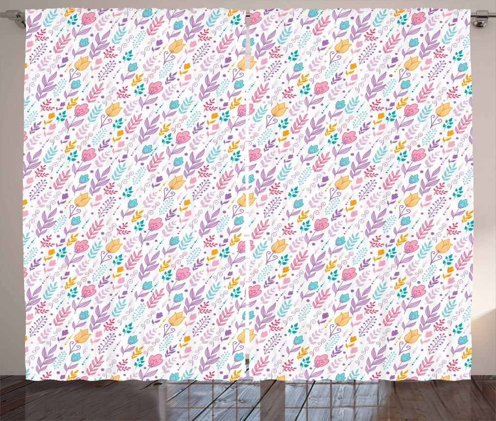 ABAKUHAUS Niederländisch Rustikaler Vorhang, Doodle Tulpe-Feld-Punkte, Wohnzimmer Universalband Gardinen mit Schlaufen und Haken, 280 x 175 cm, Me...