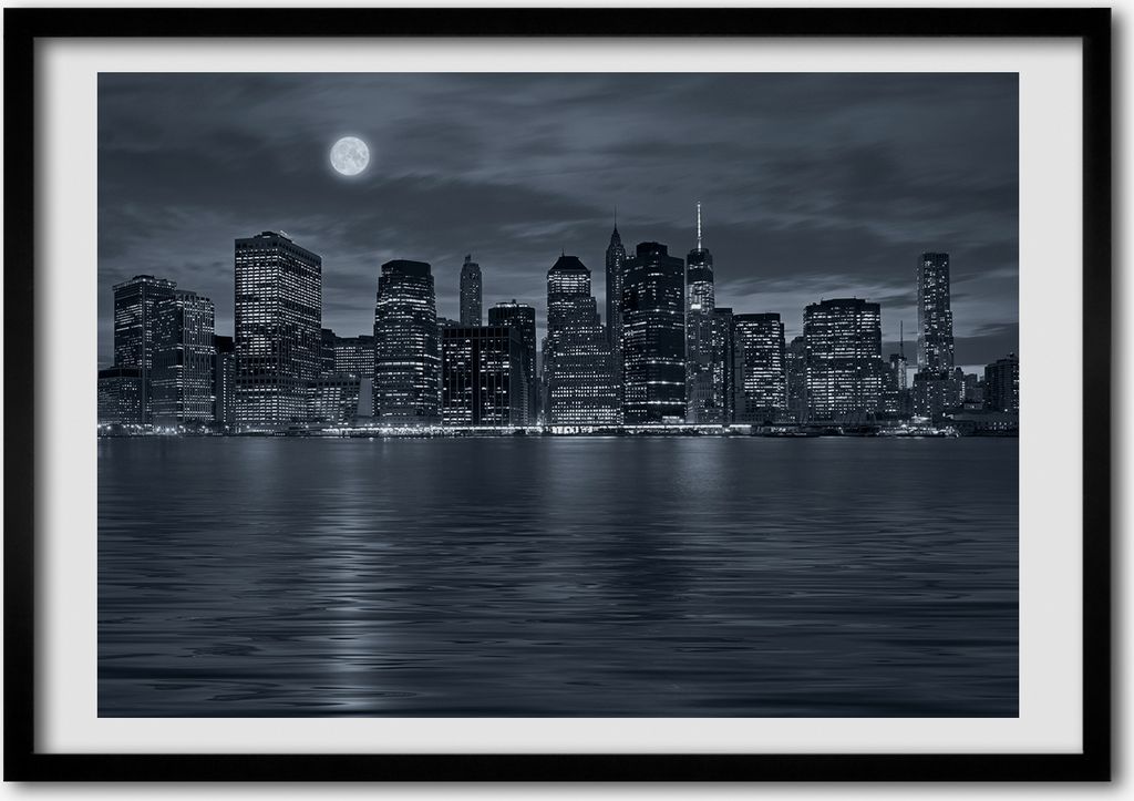 Bild - Bilderrahmen - 100 cm x 70 cm - MDF - Rahmen - Foto - Wandkunst New York bei Nacht