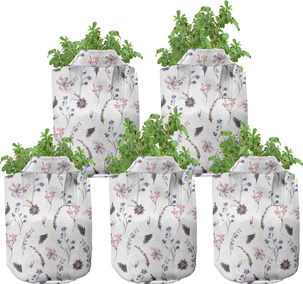 ABAKUHAUS Aquarell Zuchttöpfe 5er-Pack, Vintage Blumenmotiv, hochleistungsfähig Stofftöpfe mit Griffen für Pflanzen, 7 Gallonen, Mehrfarbig