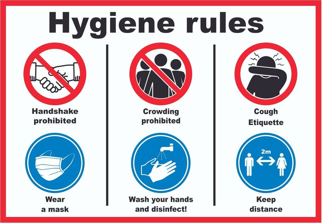 Hygiene rules Symbol und Text Schild A5 Rückseite selbstklebend