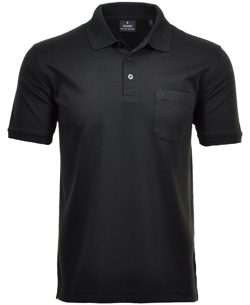 Ragman H-Polo Polo Soft-Knit uni in schwarz