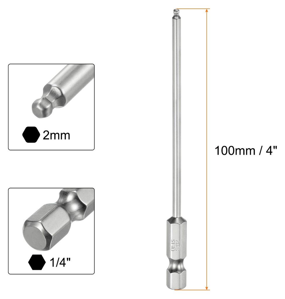 3 Stš¹ck Kugelkopf Innensechskant Schraubendreher 2mm(H2.0) Sechskantschaft Ball End Hex 100mm Lange Magnetischen 1/4" S2 Legierter Stahl Schraub...