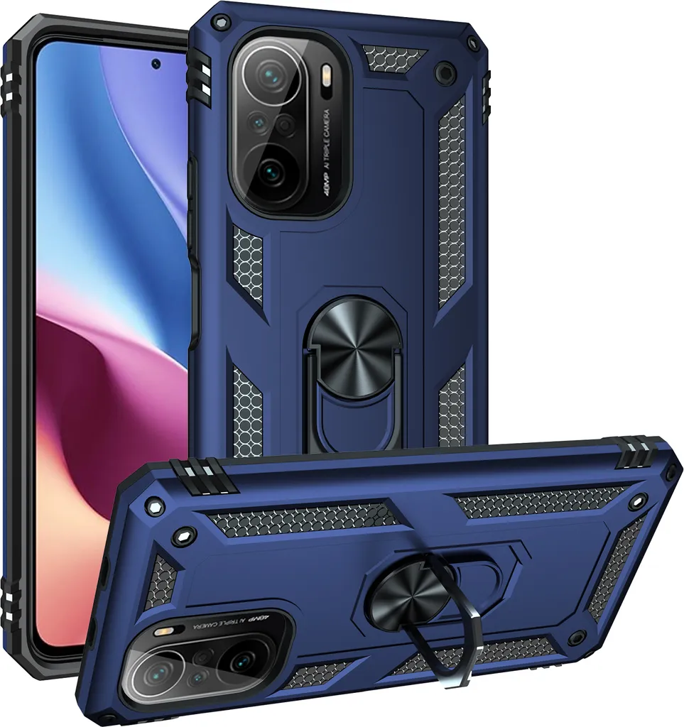 Custodia Xiaomi Poco F3 con Supporto Anello - Protezione Militare Blu