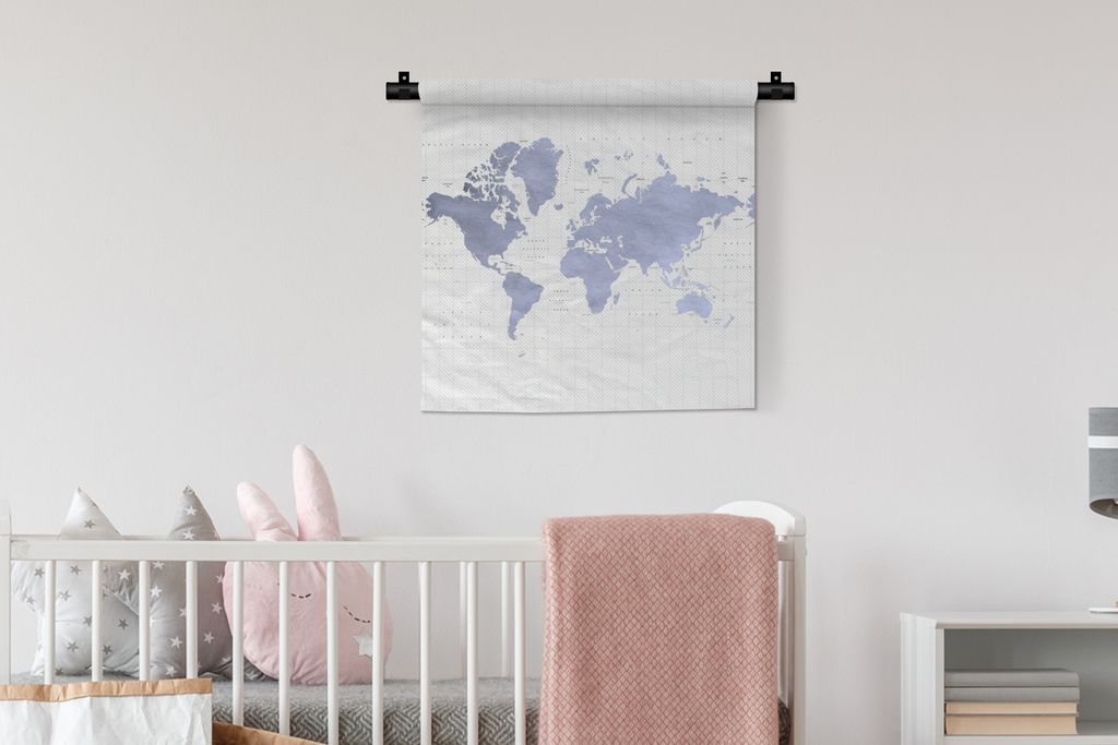 MuchoWow Wandteppich Wandbehang Weltkarte - Blau - Aquarell 60x60 cm Tapisserie Dekoration Wandtuch - Dekorationen - Wand Decke