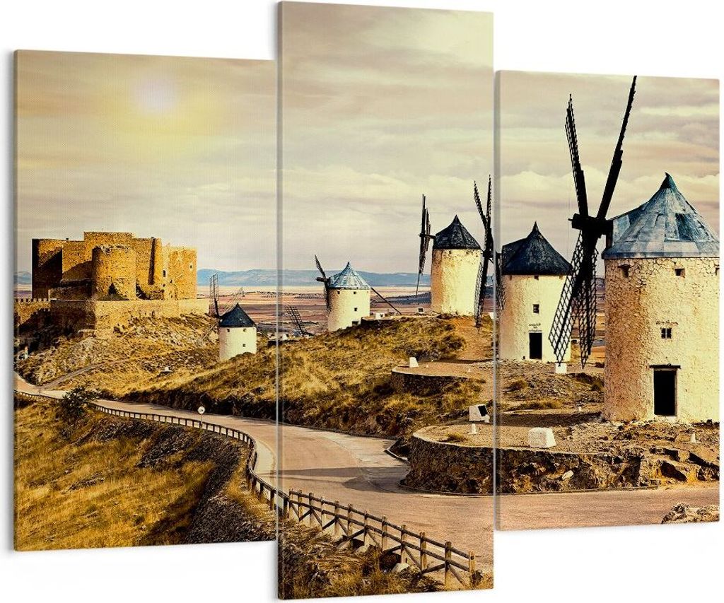 Bild auf Leinwand - Leinwandbild - Windmühle andalusien landschaft - 130x100cm - Wand Bild - Wanddeko - Leinwanddruck - Bilder - Kunstdruck - Lein...