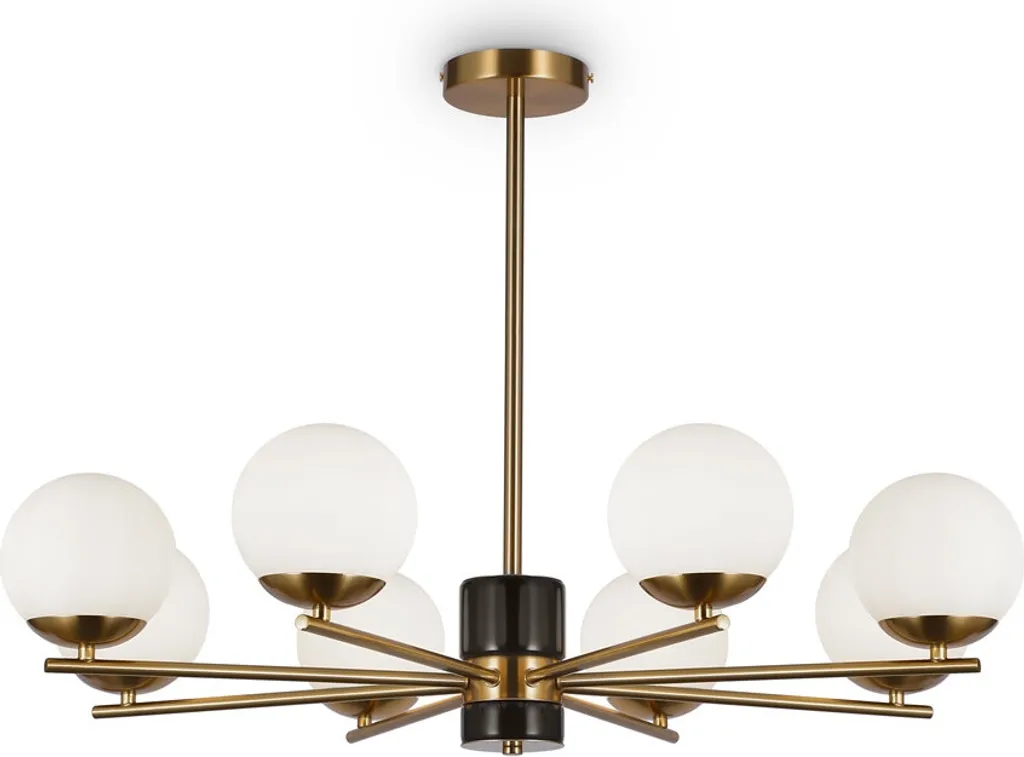 Suspension 8 boules blanches Maytoni Marble dorée luminaire réglable