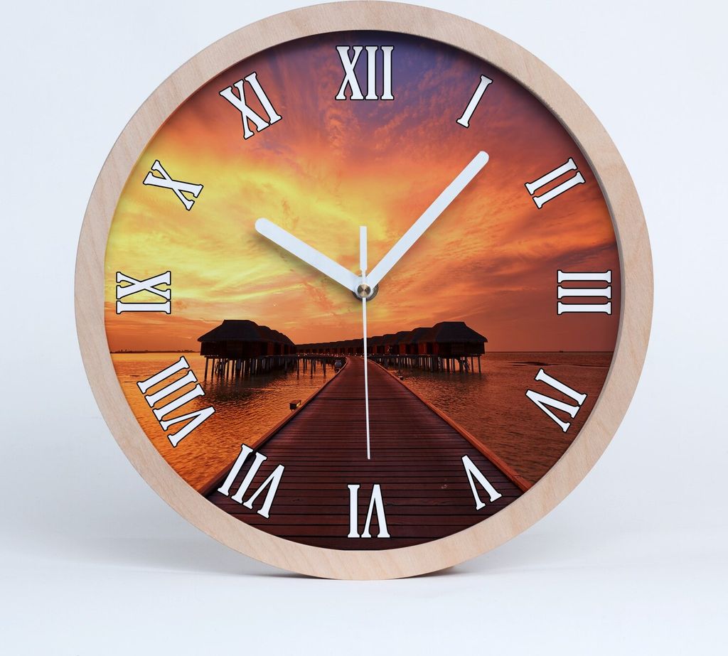 Holzuhr 25fi cm wanduhr - weiße Spitzen - maldives Bungalows