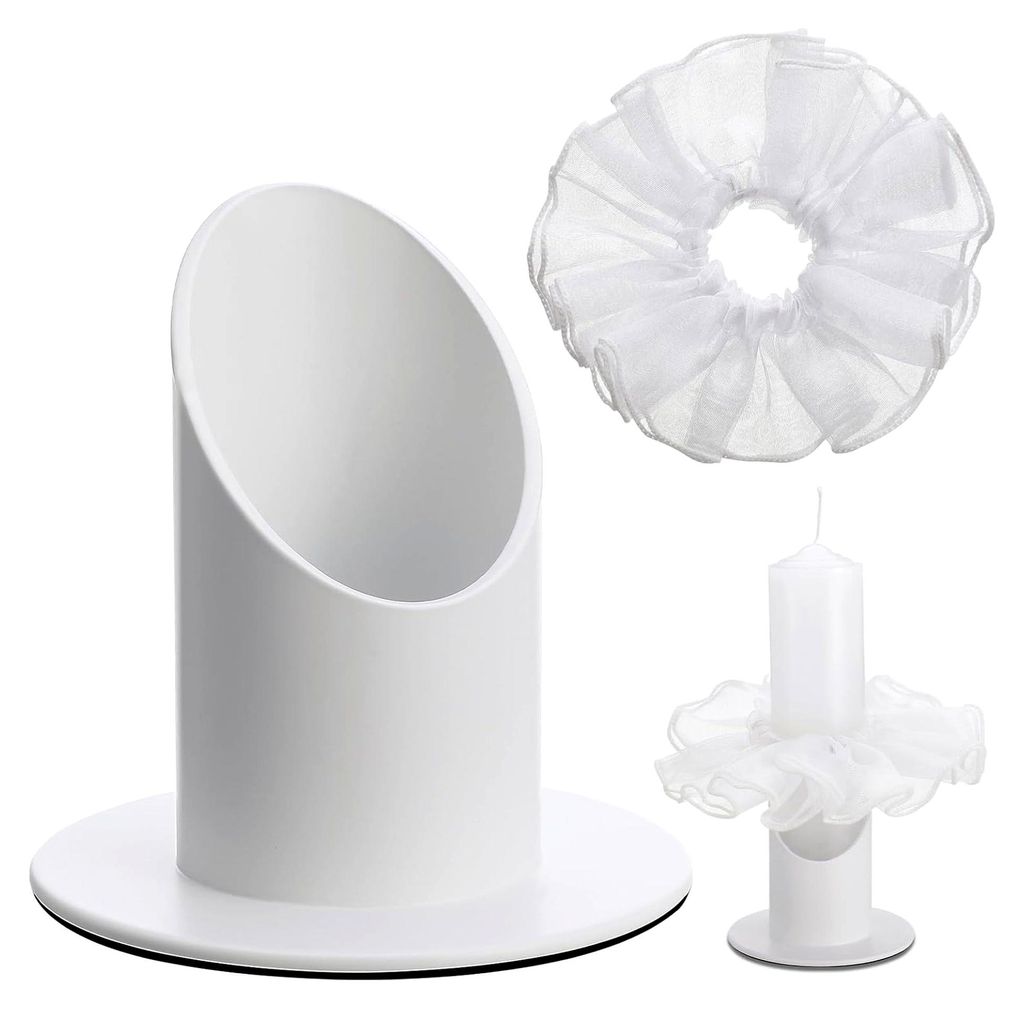 Kerzenständer für Kommunionkerzen 4cm, Weißer Metallkerzenhalter mit Tropfschutz, Taufkerzenständer für Kommunion und Taufe