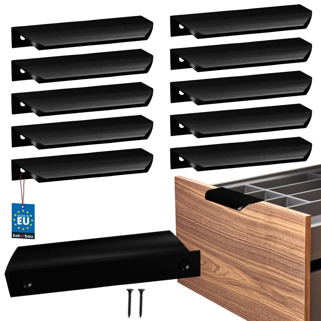 KOTARBAU 10er Set Möbelgriff Schrankgriffe 116 mm Schwarz Matt ZnAl Hinterschraubgriffe Kantengriff Schubladengriffe Küche Modern