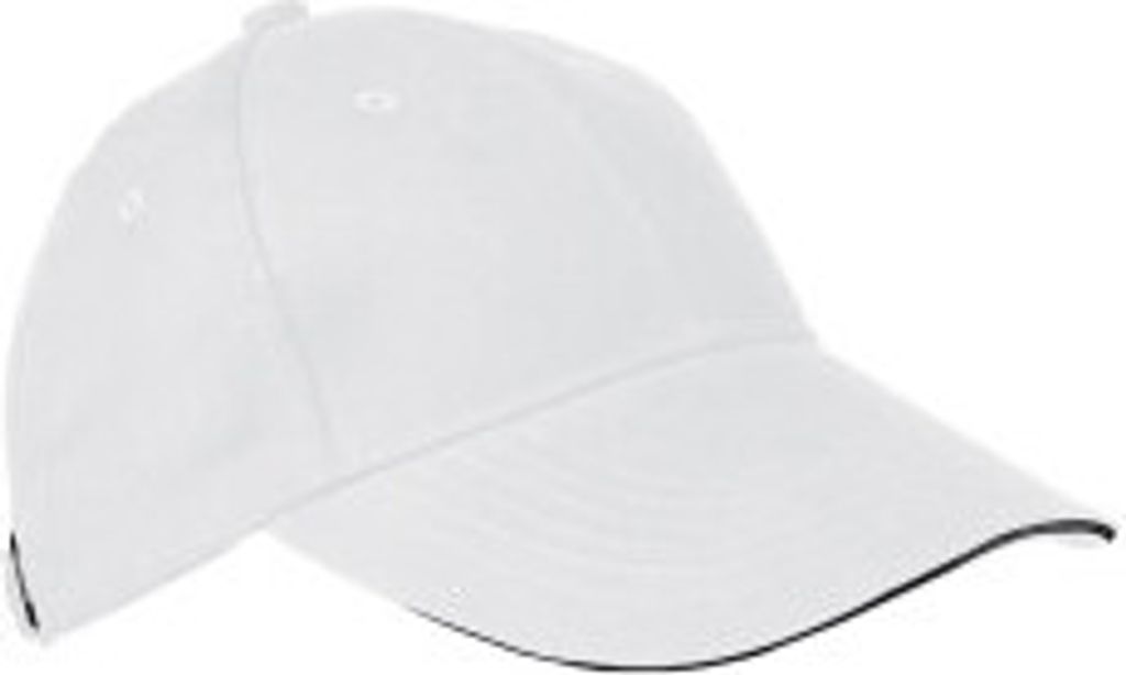 A white baseball cap shown from a side-angle.