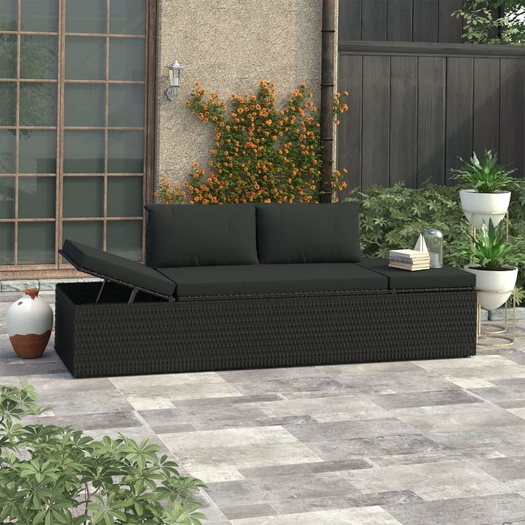 "2026 Promotion" Sonnenliege, Gartenliege, Wellnessliege, mit Auflage, Poly Rattan Schwarz - Liegestuhl CC26471