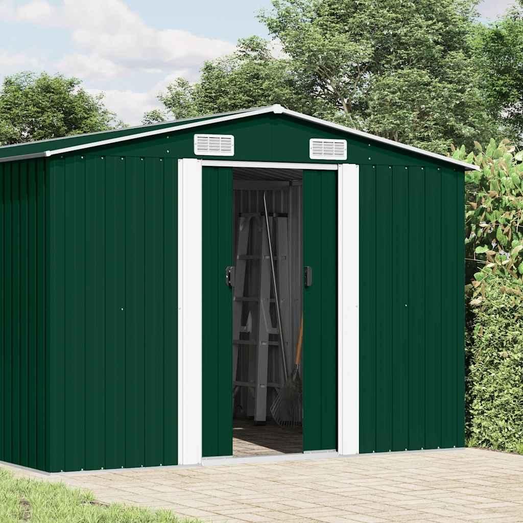 vidaXL Casetta da giardino 257x489x181 cm in metallo verde Immagine del prodotto 