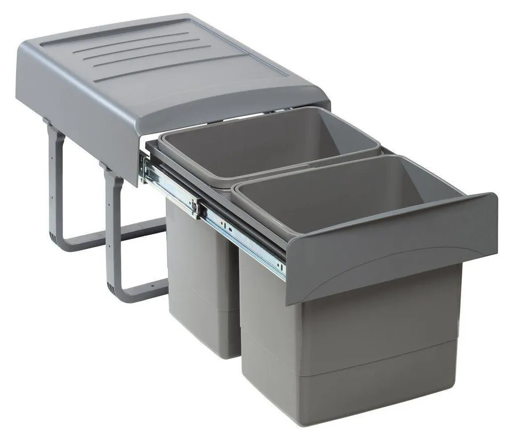 Poubelle coulissante cuisine 2 compartiments 15 litres tri des déchets
