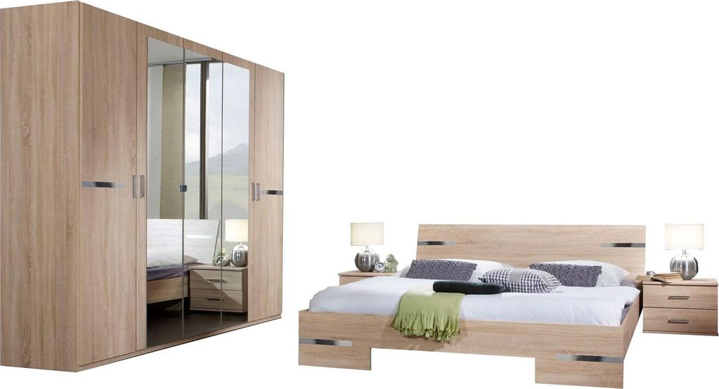Schlafzimmer-Set Anna komplett Bett 180x200cm 4-teilig Farbe wählbarEiche Sägerau