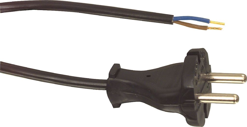 A power cord with a Type F plug and exposed wires.