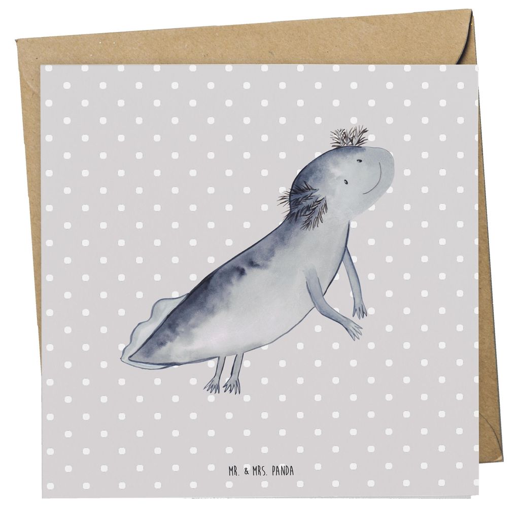 Mr. & Mrs. Panda Grußkarte Axolotl Schwimmen - Grau Pastell - Geschenk, Lurch, Motivation, Optimistisch, Schwanzlurch, doppelkarte, Glückwunschka...