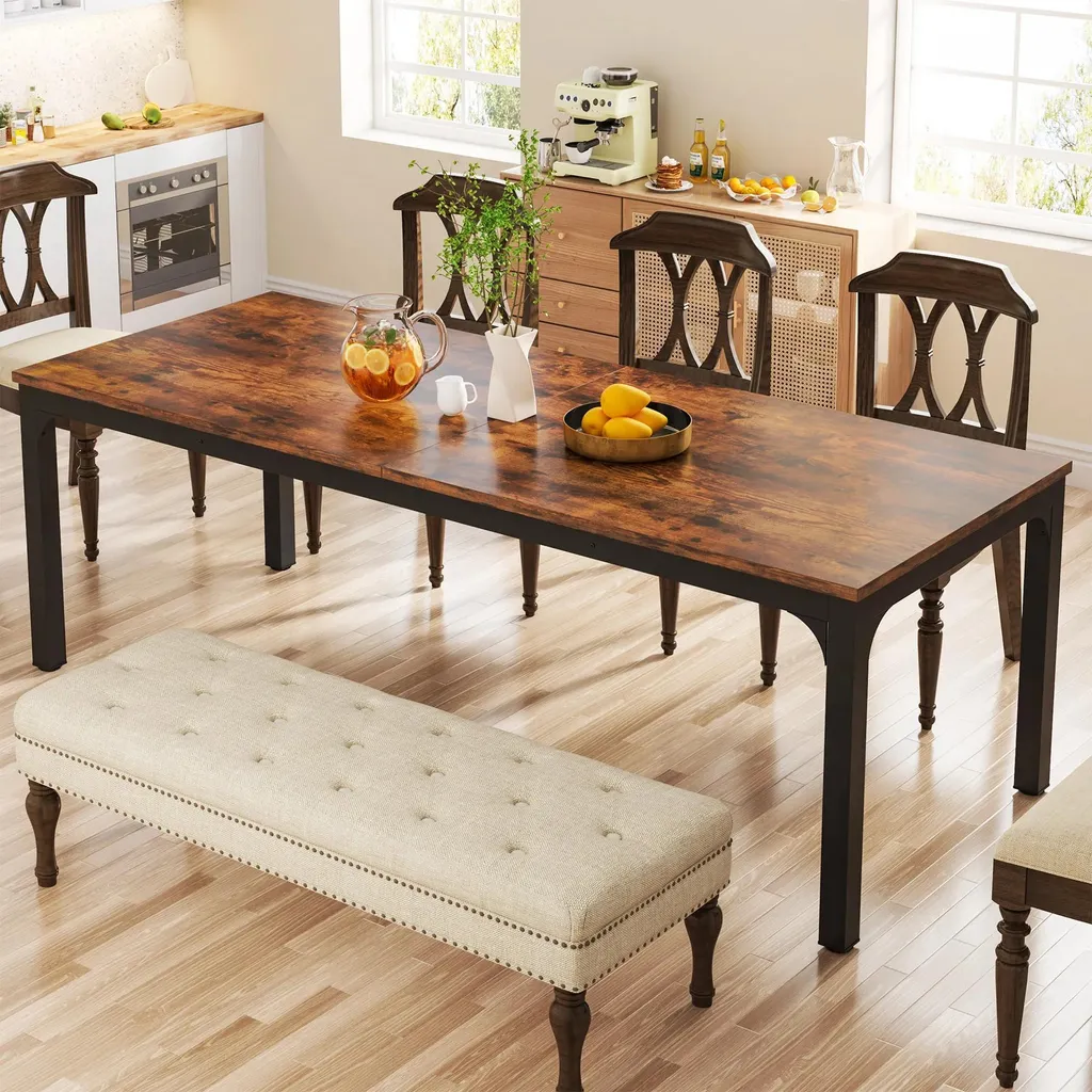 Table bois brun rustique 200 cm - Plateau stratifié robuste 8 places - 8