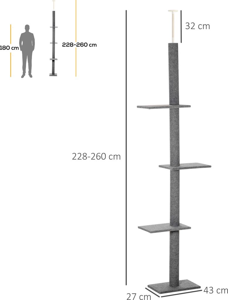 PawHut Kratzbaum Deckenhoch, 228-260 cm Höhenverstellbarer Produktbild 3