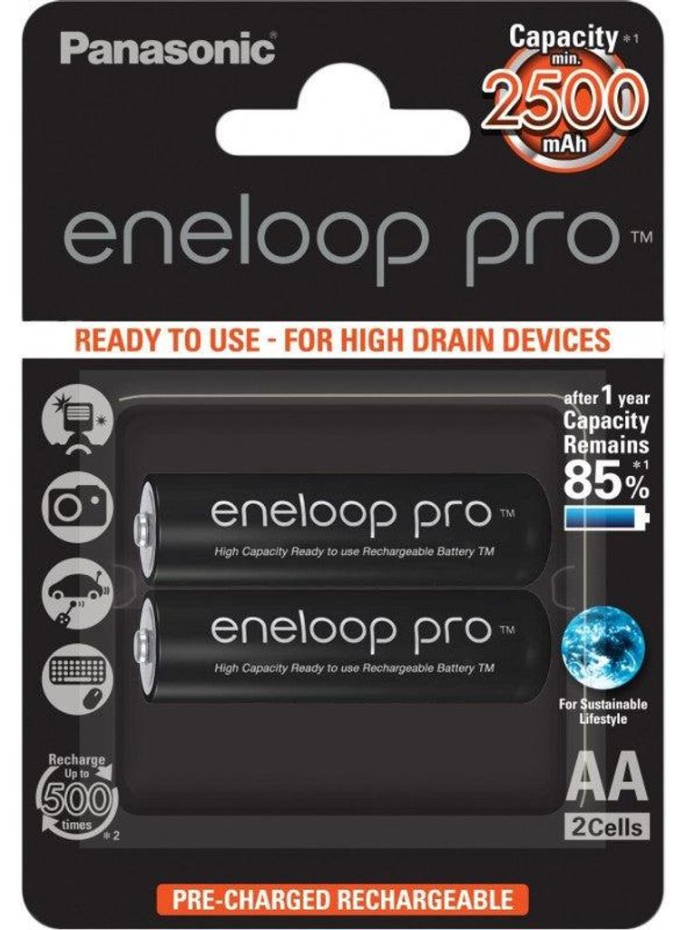 Wiederaufladbare Batterien PANASONIC ENELOOP PRO AA 2500 mAh 2 Stück (BK-3HCDE/2CP)