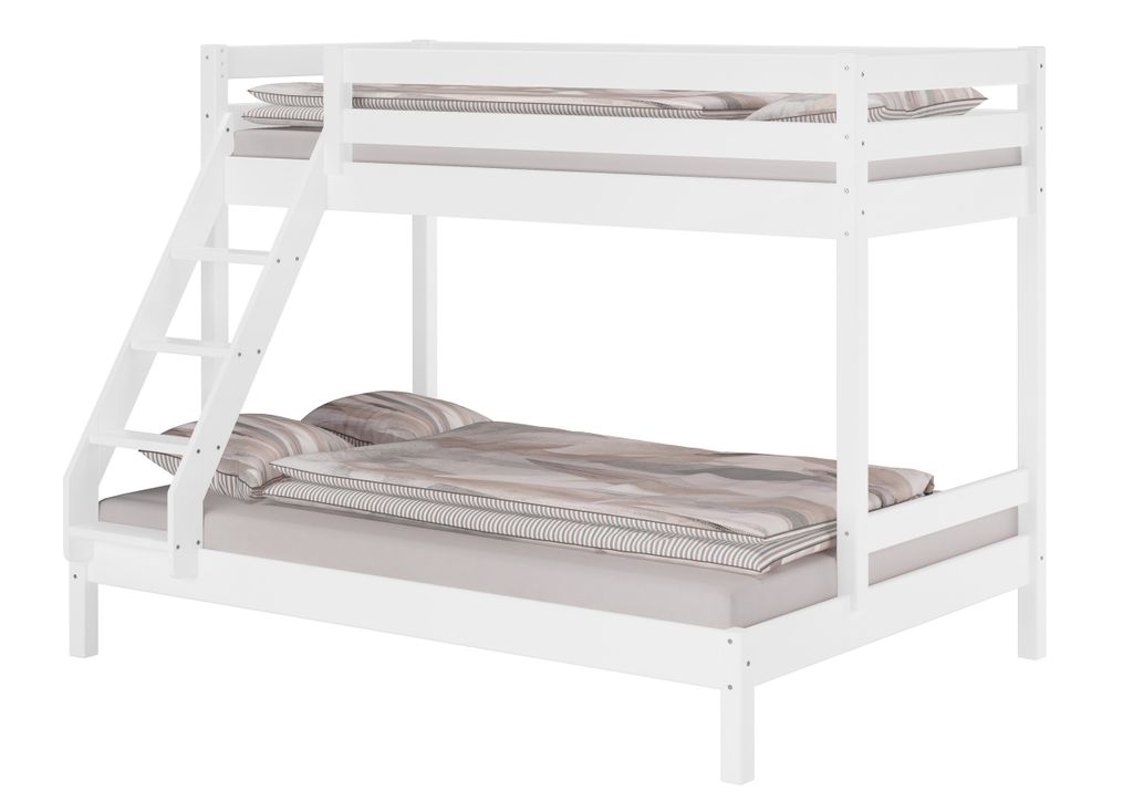 Doppel-Etagenbett 140x200 und 90x200 Erwachsenen-Stockbett Kiefer Massivholz weiß V-60.18W-09-14ohne Zubehör