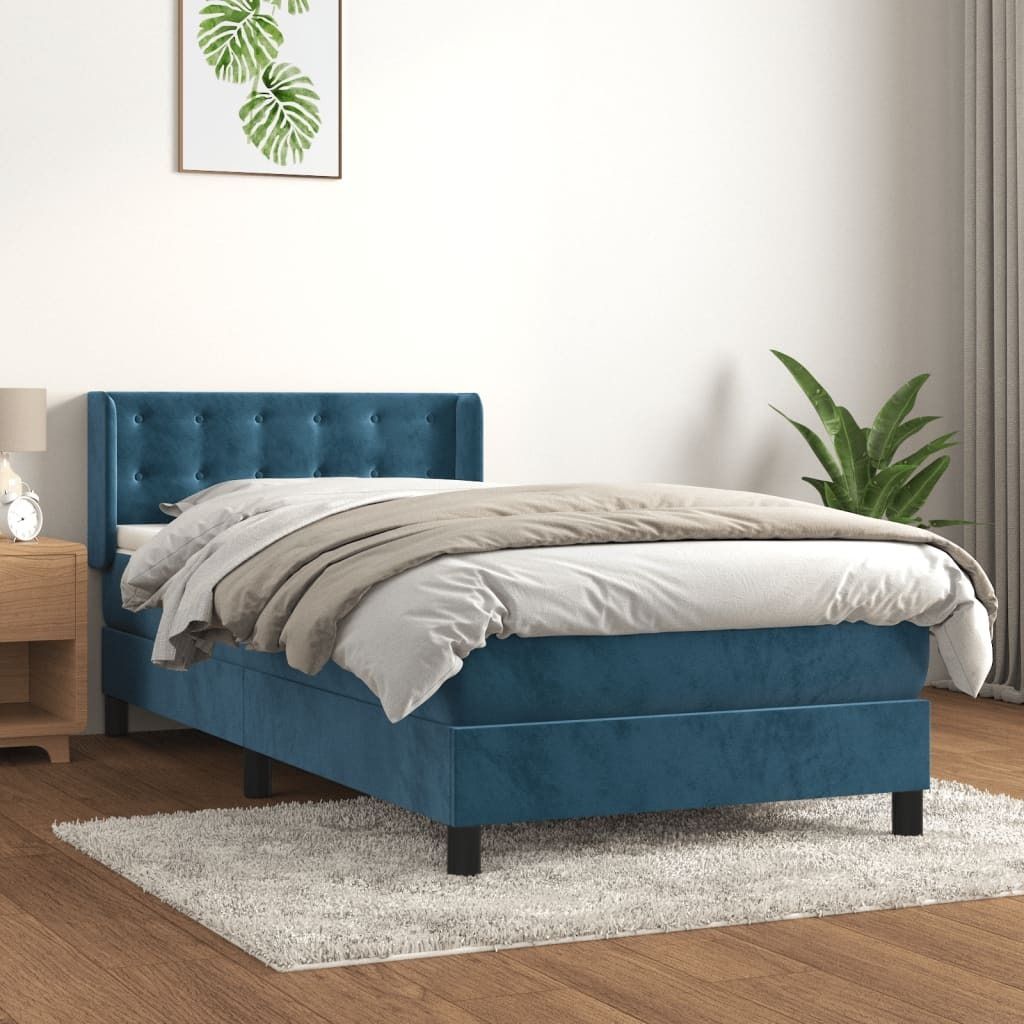 "Rabatt" Boxspringbett mit Matratze - 2 Personen - Strapazierfähiger Stoff - Dunkelblau 100x200 cm Samt - Klassische Betten CC5699