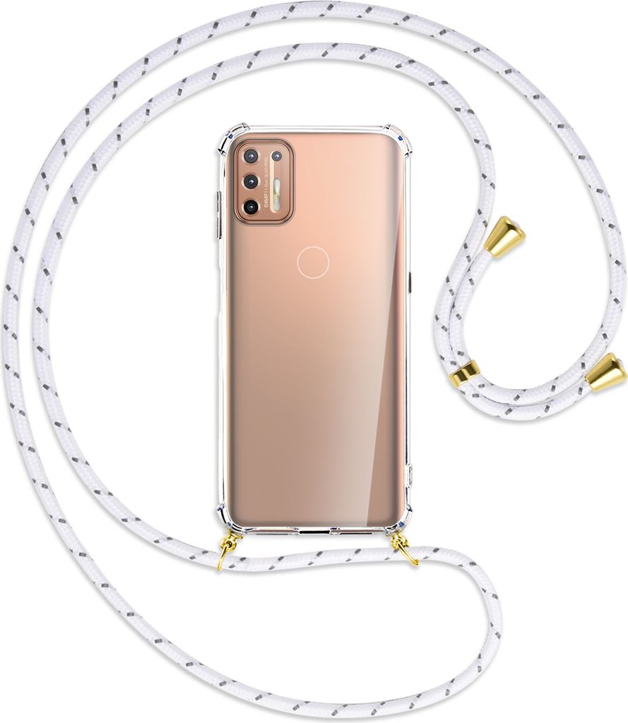 Handykette Backcover-Schutzhülle mit Band (Metall goldfarben) für Motorola Moto G9 Plus - Rainbow