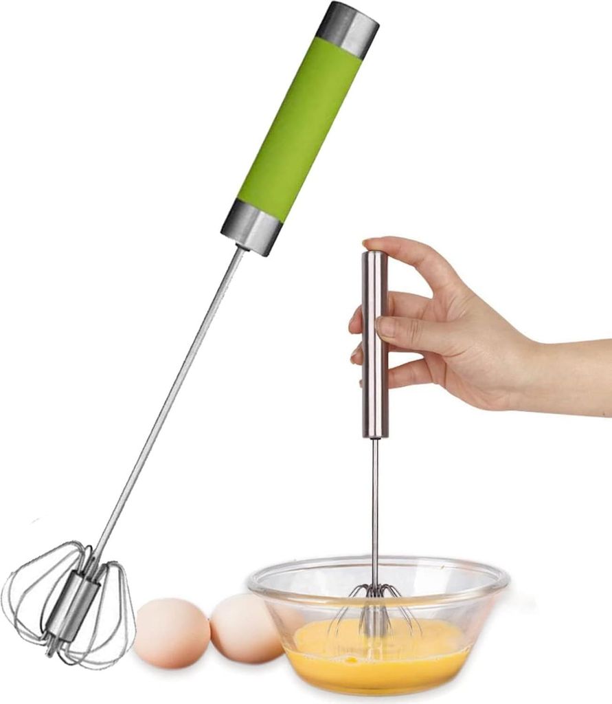 14 Zoll Halbautomatischer Eierschläger, Halbautomatischer Schneebesen für die Küche Quirl Küchengerät(Grün)