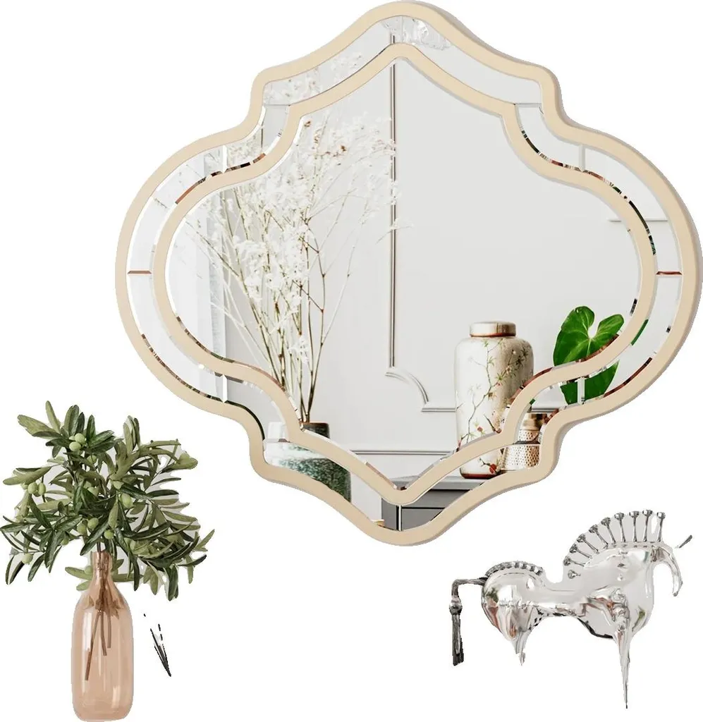 Grand miroir décoratif mural doré en verre taillé pour salon et chambre