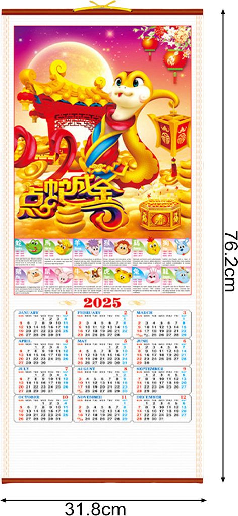 Wandkalender 2025, chinesischer Neujahrskalender, Jahr der Schlange, Hängekalender, monatlicher Mondkalender für Heimbüro-Dekoration