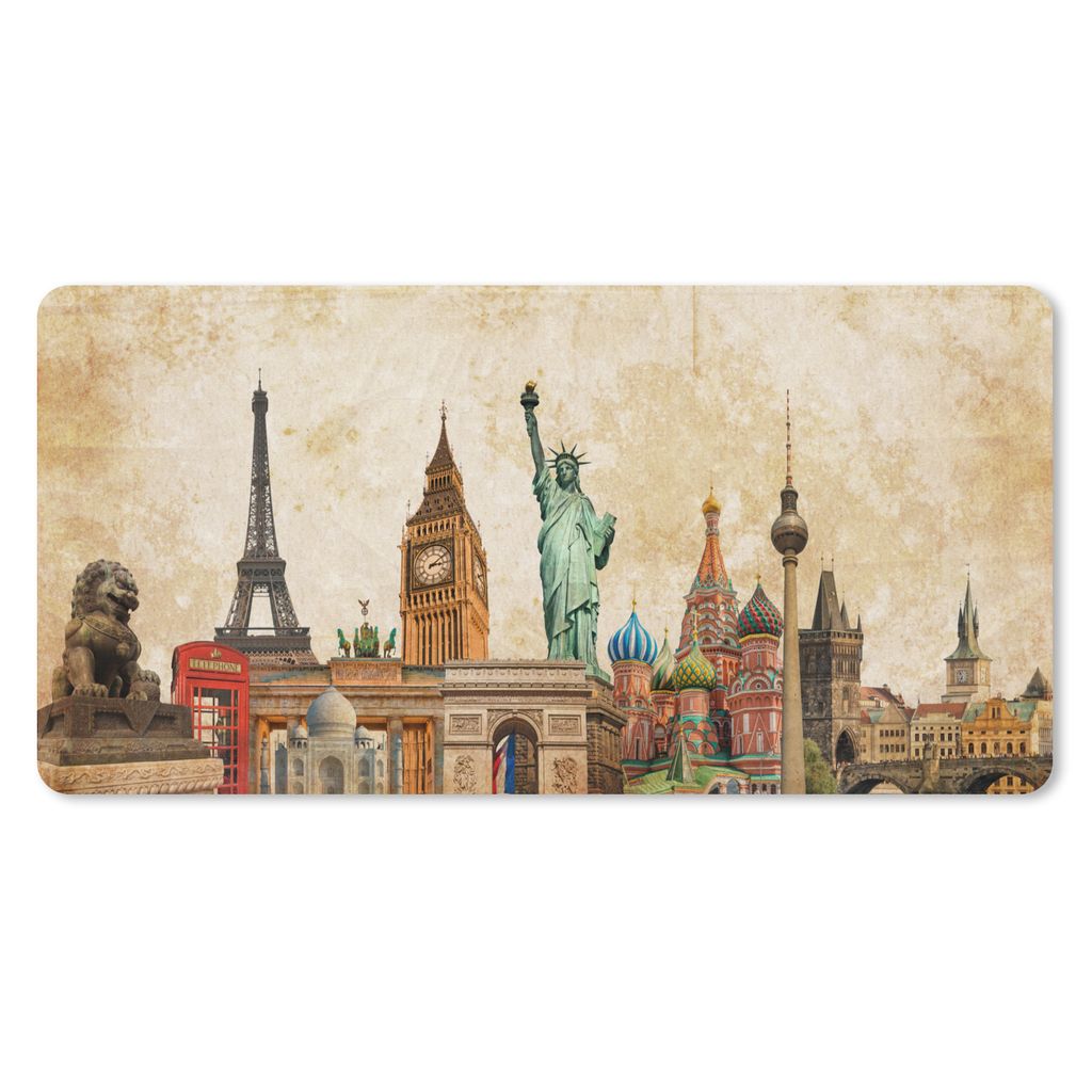 MuchoWow Mauspad Mousepad Amerika - Vintage - Gebäude - Collage 60x30 cm - Mousepads - Maus Mat - Pad - Mausunterlage - Nachhaltig