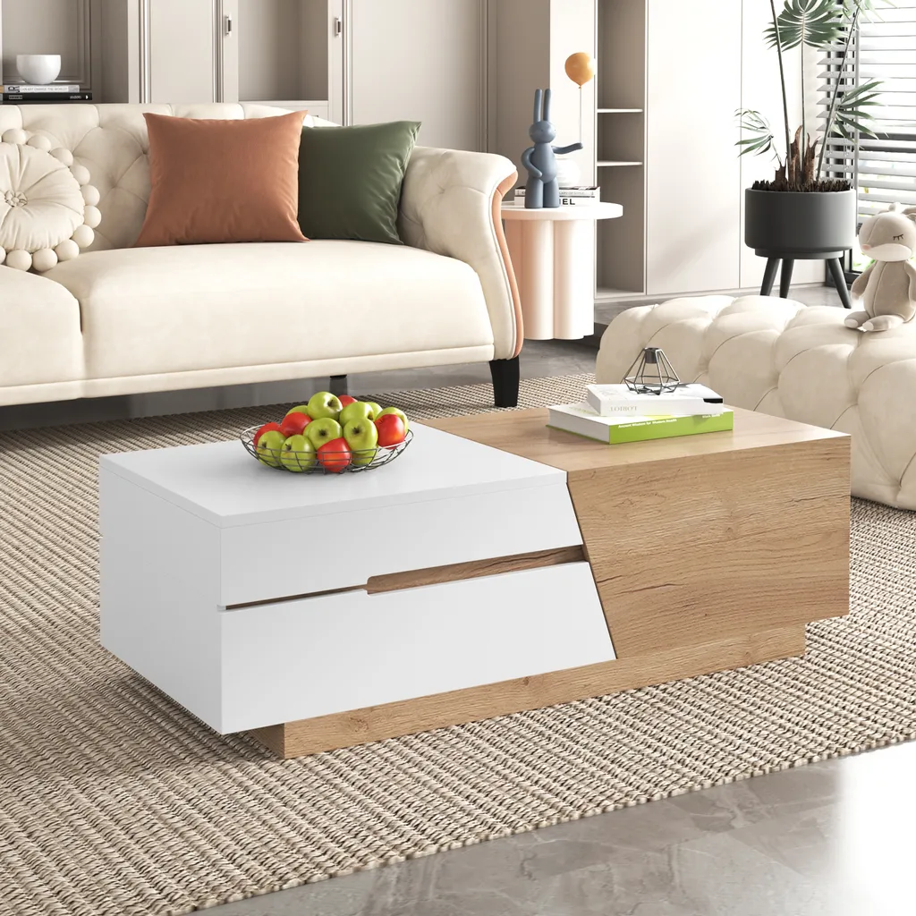 Merax Table Basse avec Rangement Caché et Plateau Extensible de 120cm - 12